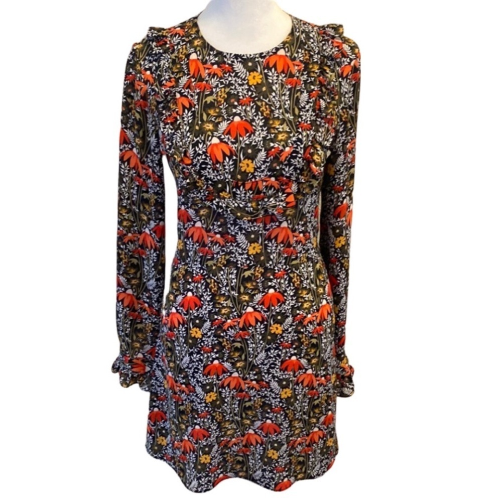 Topshop Dizzy Floral Ruffled Mini Dress. A-line Bishop Sleeve. Adorable! Size 2.
